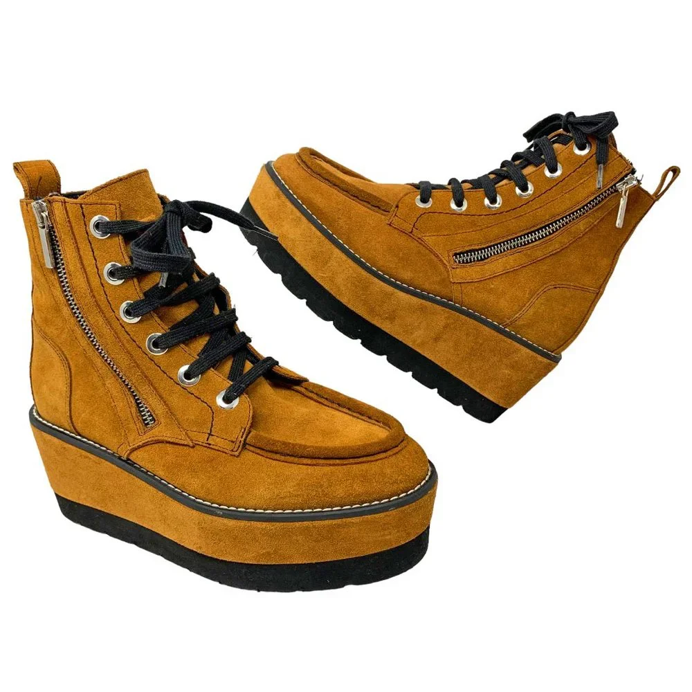 Free People‎ Maverick Rust Suede Platform Wedge Booties